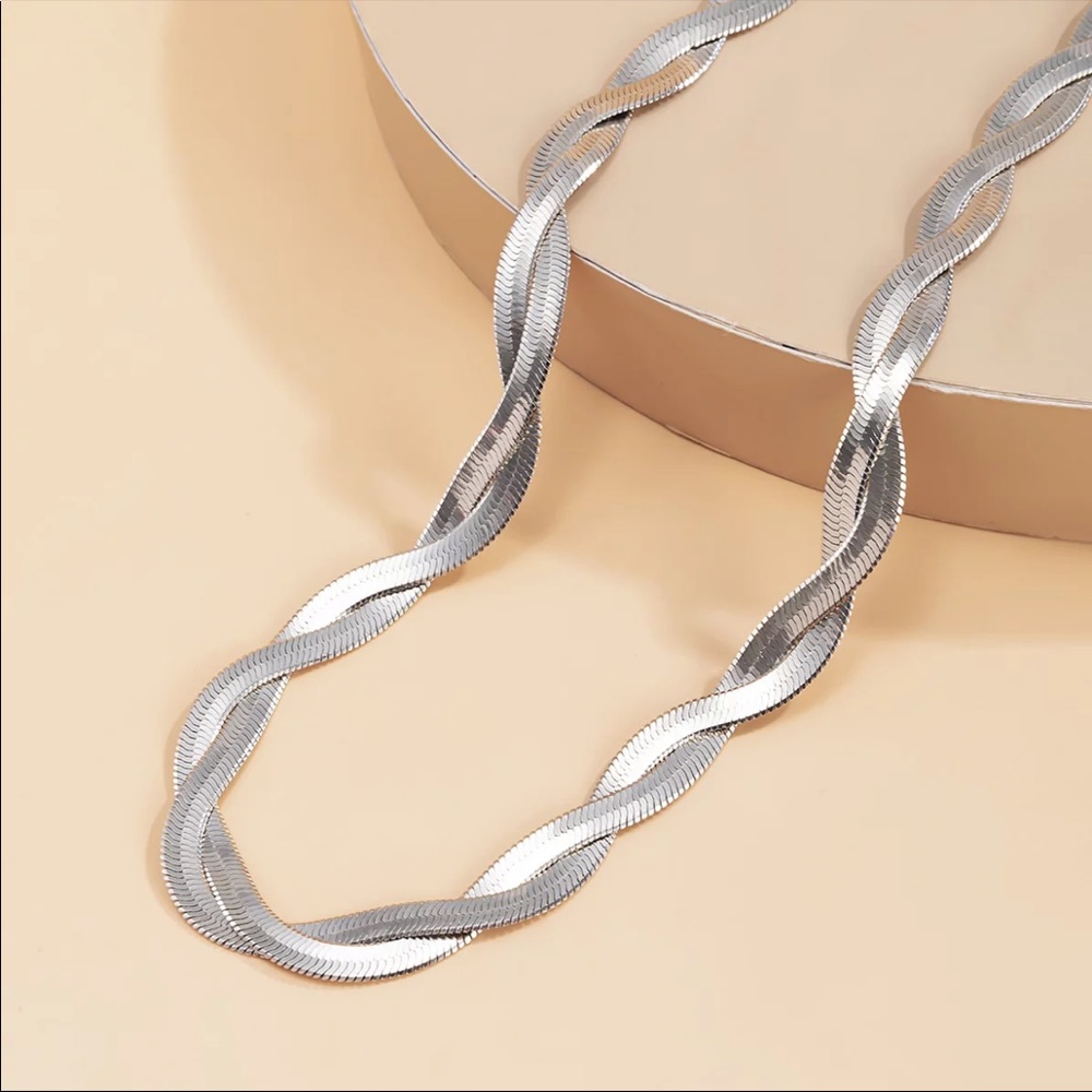 NEW STERLING SILVER DOUBLE LAYERED CHAIN NECKLACE - Picture 4 of 6